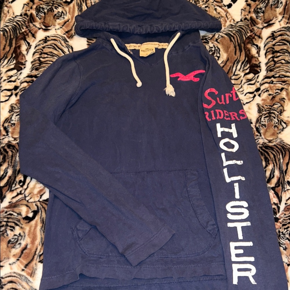 Hollister Dark Blue Hoodie with Pink and White Accents